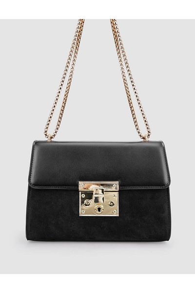 Cabani 100% Genuine Leather Black Suede Chain Strap Women's Shoulder Bag