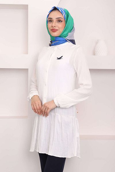 İmajButik Tunica alba cu fusta cu etaje si maneci elastice