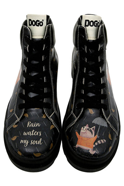 Dogo Kadın Vegan Deri Siyah Bot - Rain Waters My Soul Tasarım