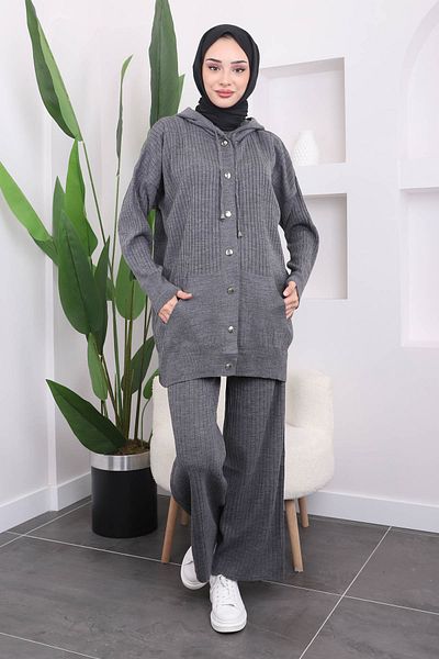 İmajButik Smoked Ribbed Trousers Triple Combination Set