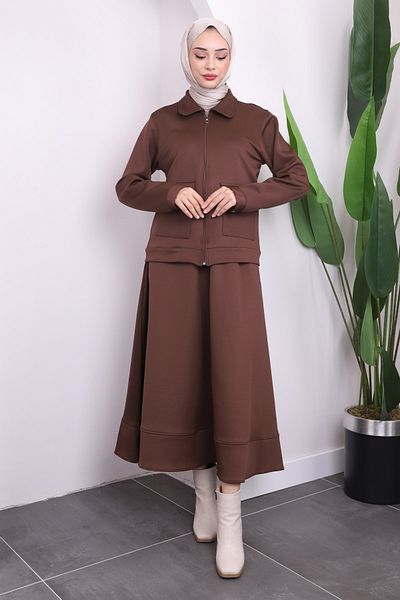 İmajButik Καφέ Σετ κατάδυσης με φερμουάρ και φούστα