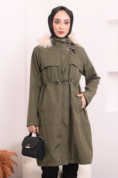 İmajButik Παλτό με κουκούλα με γιακά χακί