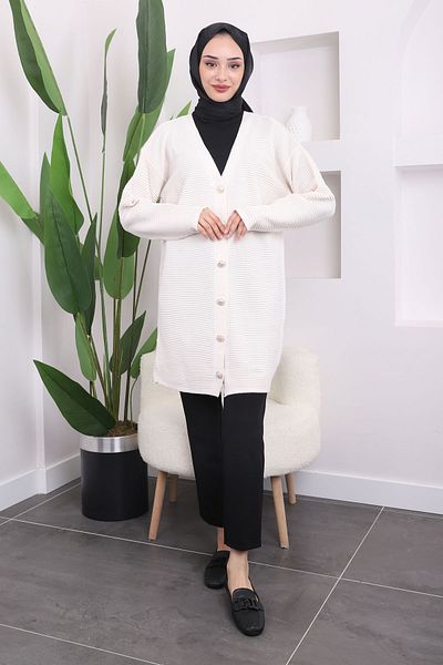 İmajButik Ζακέτα με κρεμ κουμπιά γκοφρά πλεκτά