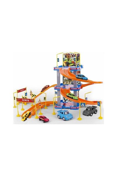 Erdem Oyuncak Erdem Car Parking Set 3 Tiers 41 Pieces Super Garage with Traffic Accessories and Trolley Game Set Super Toy
