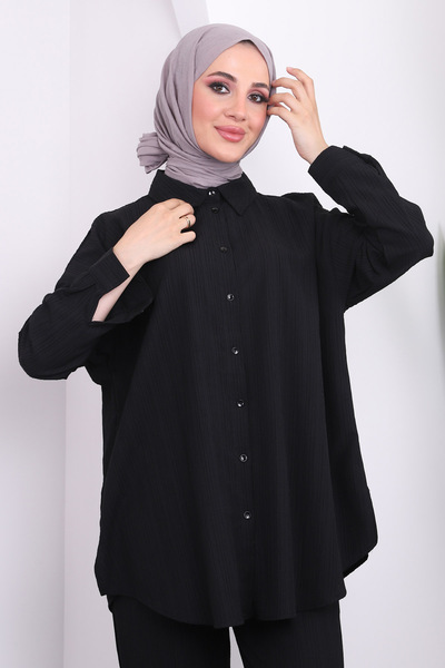 İmajButik Black Pants Set with Shirt and Buttons