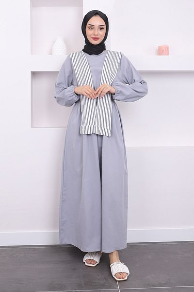 İmajButik Γκρι Φόρεμα - Λεπτομέρεια γιακά και Ελαστική μέση