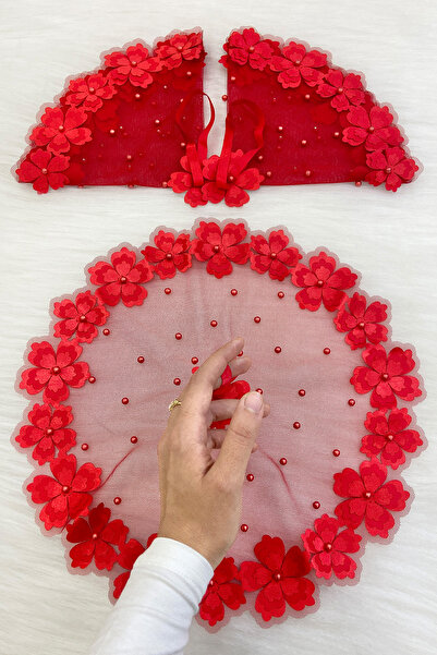 ZEYMERADE منديل العروس الأحمر، تفاصيل اللؤلؤ لحفلات الزفاف، وصيفة العروس، وعد...