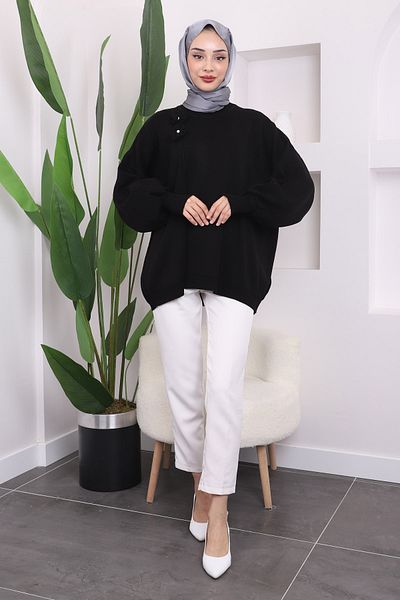 İmajButik Πλεκτό πουλόβερ μαύρο Crew Neck
