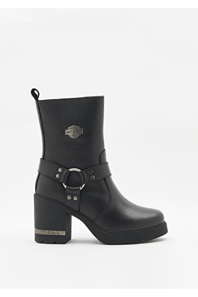 Harley Davidson Crystal Kadın Topuklu Siyah Deri Bot