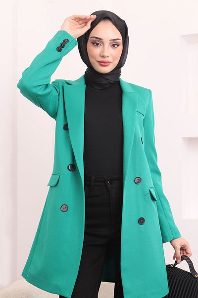 İmajButik Πράσινο μπουφάν με διπλό γιακά με επένδυση