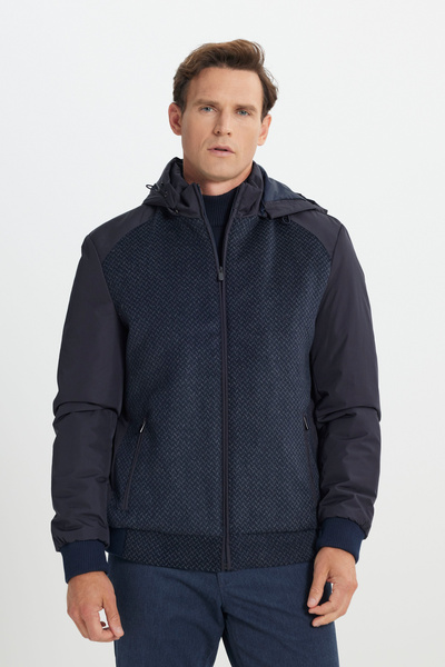 ALTINYILDIZ CLASSICS Men's Navy Blue Standard Fit Regular Cut Stand Collar Coat