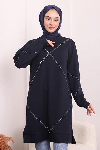 İmajButik Μπλε ναυτικό κεντημένο τουνίκ Oysh