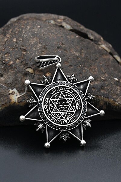 Prestige Hz. Süleyman Mührü Zirkon Taş Süslemeli Kolye Ucu 925 Ayar Gümüş