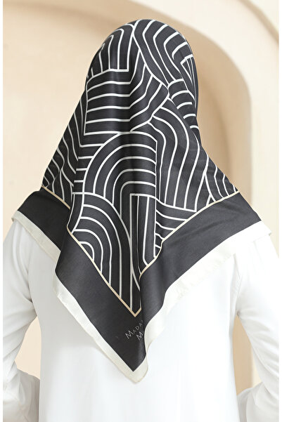 sefamerve Μαύρο μπεζ απαλό βαμβακερό κασκόλ - 19089-03