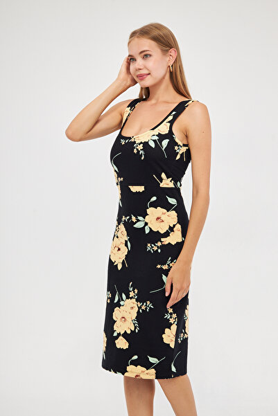 ESPİNA Women's U Neck Mistress Printed 2 Yarn Midi Length Dress