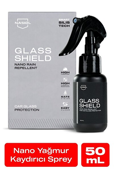 Nasiol Glasshield Nano Yağmur Kaydırıcı-Cam Yüzey Seramik Kaplama Spreyi-2 Yıl Dayanım-50ml-Su İtici