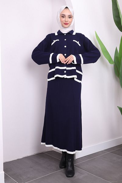 İmajButik Σετ Ζακέτα Πλεκτή Φούστα Navy Blue