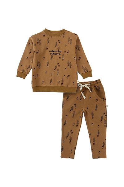 Little Gusto Children's Tracksuit Set Brown Hazelnut Patterned Organic Cotton