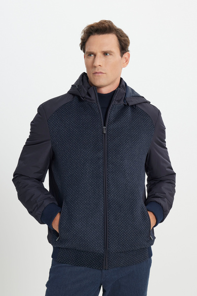 ALTINYILDIZ CLASSICS Men's Navy Blue Standard Fit Regular Cut Stand Collar Coat