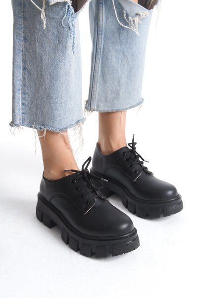 akınabella Kalın Tabanlı Bağcıklı Loafer Ayakkabı