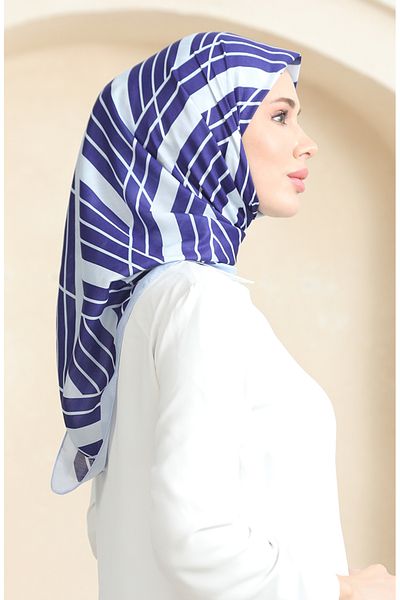 sefamerve Μαλακό βαμβακερό κασκόλ Navy Blue Cream - 19093-03