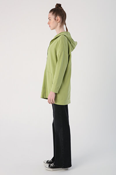 ALLDAY Açık Yeşil Cepli Kapüşonlu Sweat Hırka