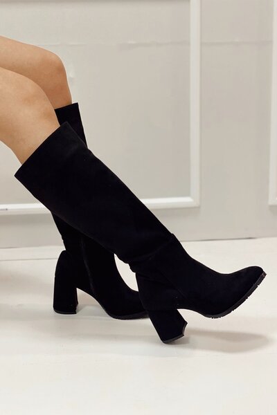 Nil Shoes Morin Siyah Süet Çizme