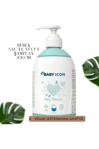 Baby İcon %100 Doğal Organik Vegan Bebek Çocuk Jel Şampuanı Saç Vücut Konak Önleyici 500 ML Parfüm İçermez