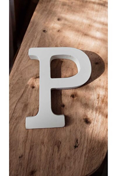 Hureggo dekoratif ahşap beyaz P harfi 11 cm & dik durabilir