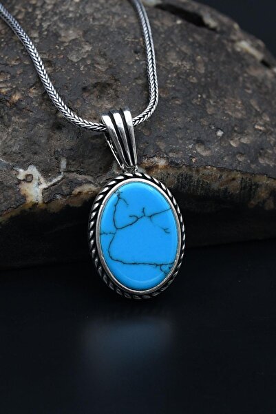 Prestige Turkuaz Firuze Taşlı  925 Ayar Gümüş Kolye Zincir 901165