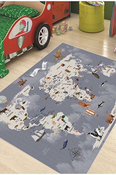 Hevia Home Yıkanabilir Antialerjik Kaymaz Taban Dijital Baskı Çocuk Halısı Ço...