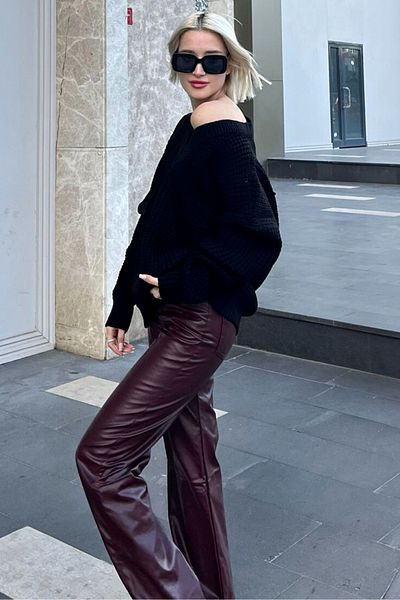 Madmext Pulover negru oversize tricotaj cu decolteu în V Mg1440