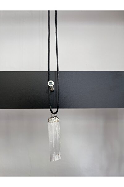 Tasarım Selenit taşı doğal taş kolye ham