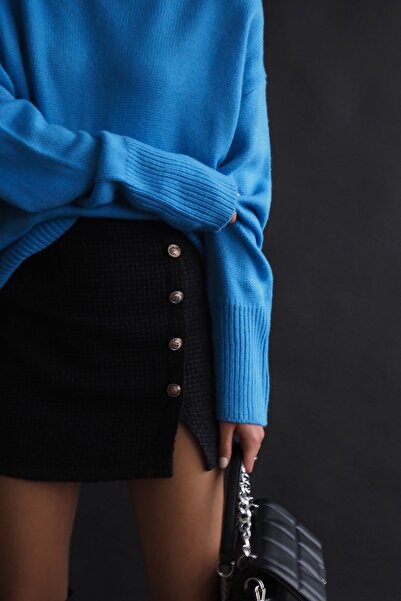 Madmext Mad Girls Mavi Balıkçı Yaka Kazak Mg1252