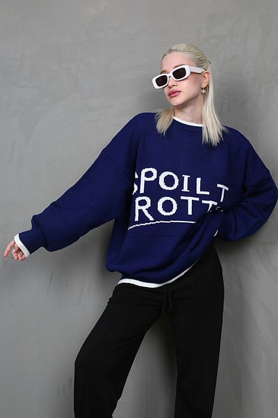 Madmext Saks Written Oversize-Damenpullover mit Rundhalsausschnitt Mg1596
