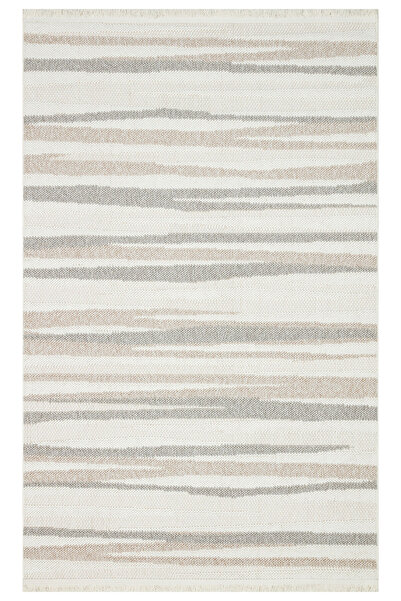 Kalesta Ohrid 02 White Beıge Bukle Dokuma Yapısında Hav Toz Vermeyen Yumuşak Koridor, Salon, Mutfak Halısı