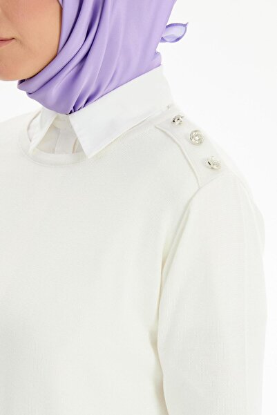 Tuğba Omuz Düğme Detaylı Rayon Bluz - Ekru