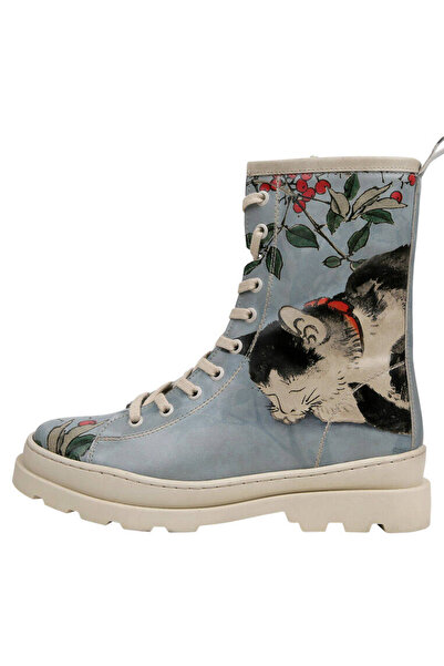 Dogo Kadın Vegan Deri Mavi Fermuarlı Uzun Bot - Sleepy Cat Tasarım