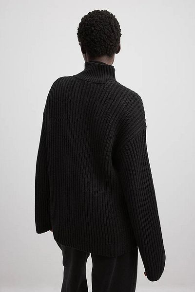 Madmext Pulover de bază cu guler cu fermoar negru MG1960