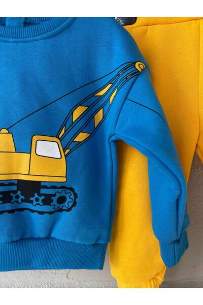 Linoş Kids ERKEK BEBEK ŞARDONLU VİNÇ BASKILI ALT ÜST TAKIM POLARLI