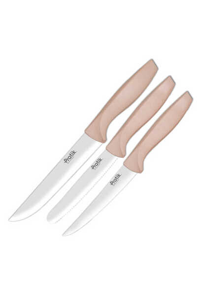 Pratik Ev Üçlü Mutfak Bıçak Seti Pembe