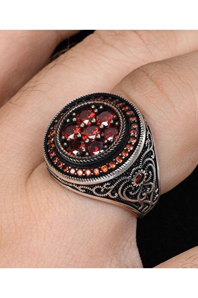 Prestige Kırmızı Zirkon Taş Süslemeli 925 Ayar Gümüş Erkek Yüzüğü 800896