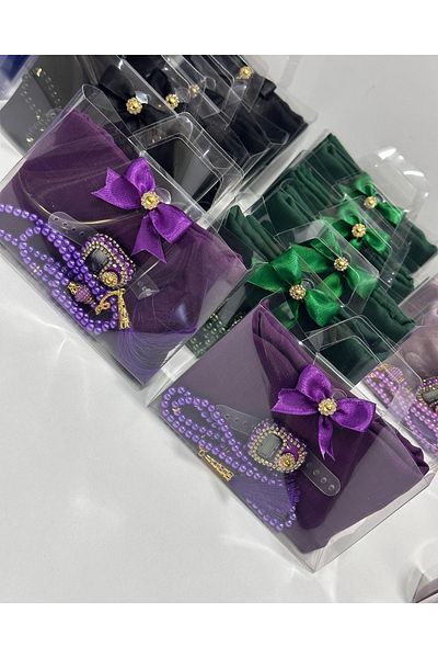 Azra 10-Pack Women's Umrah - Hajj Gift Set, Cotton Cheesecloth, Glass Pearl Prayer Beads and Stone Chanting