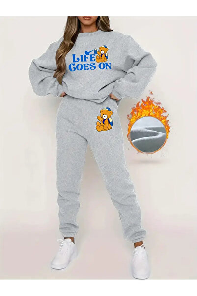 Frisson Χαριτωμένο σετ τζόγκερ με στάμπα αρκούδας, μοντέρνο φούτερ με στρογγυ...