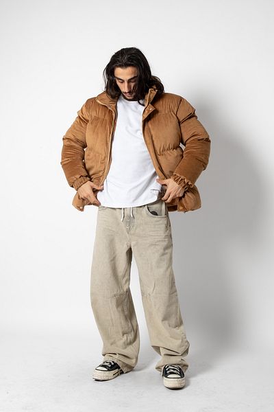 Sokak Butik Basic Velvet Oversize Men's Beige Coat