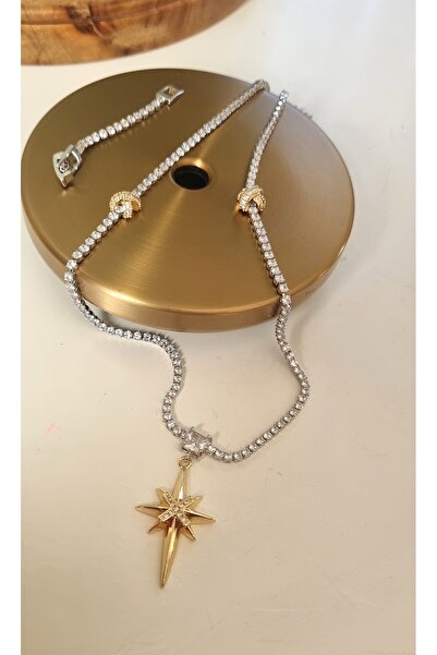 AKSESUARIM ZİRKON TAŞLI, KUTUP YILDIZI ŞIK KARARMAYAN PREMİUM KOLYE(UZATMA APARATI İLE GÖNDERİLECEKTİR)