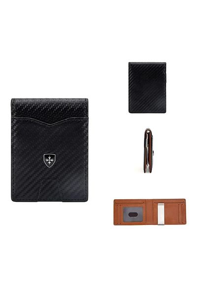 baellerry Men's Black Leather Card Holder - Double Fold, Rfid Protection, Multi-Card Wallet