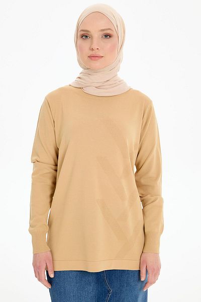 Tuğba Beige Color Crew Neck Mercerized Blouse