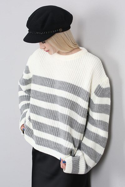 Madmext Gray Striped Women's Sweater Mg1298