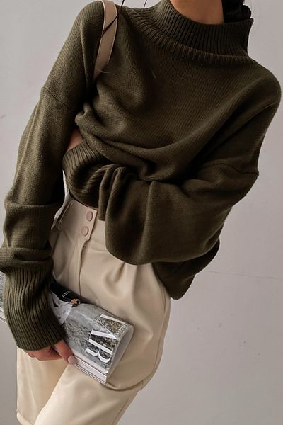Madmext Mad Girls Khaki garbós pulóver Mg1252